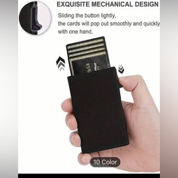 Auto Side Push Card Holder Wallet For Men Slim RFID Blocking Money Clip Wallet - Picture 4 of 5